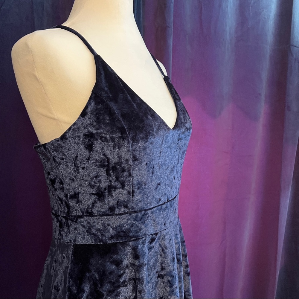 Blue Velvet Spaghetti Strap Skater Dress